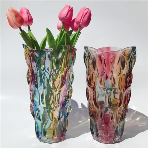 Heavy Flower Glass Vase Thickened 3.5lb 9.5inch Sparkle vase Bohemian Style, - Picture 6 of 7